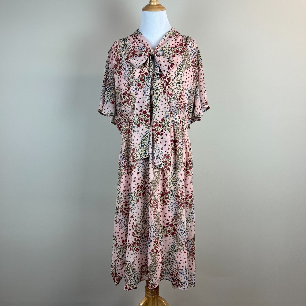 1901 Nordstrom Dress Womens Large Pink Floral Midi High Low Empire Spring Summer
